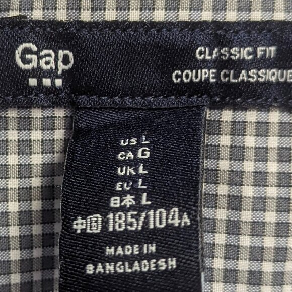 Gap Size Large Poplin Dark Gray/White Checked Button Down Long Sleeves - Picture 4 of 14